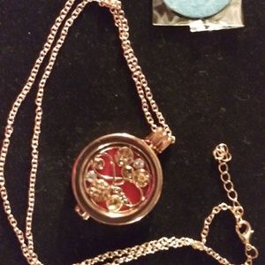Rose gold perfume defuser locket and chain.